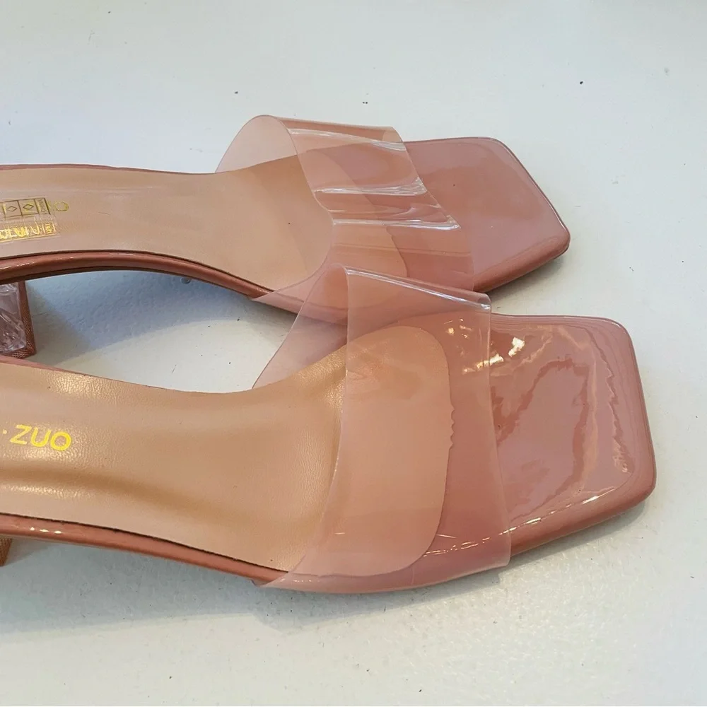 NANBEI ZUO Translucent Clear Heel Peep Toe Sandals